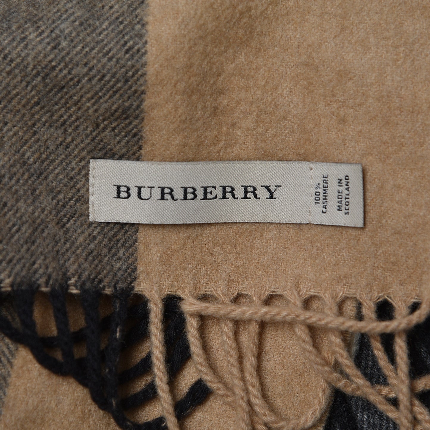 Cashmere Mega Check Fringe Scarf Camel