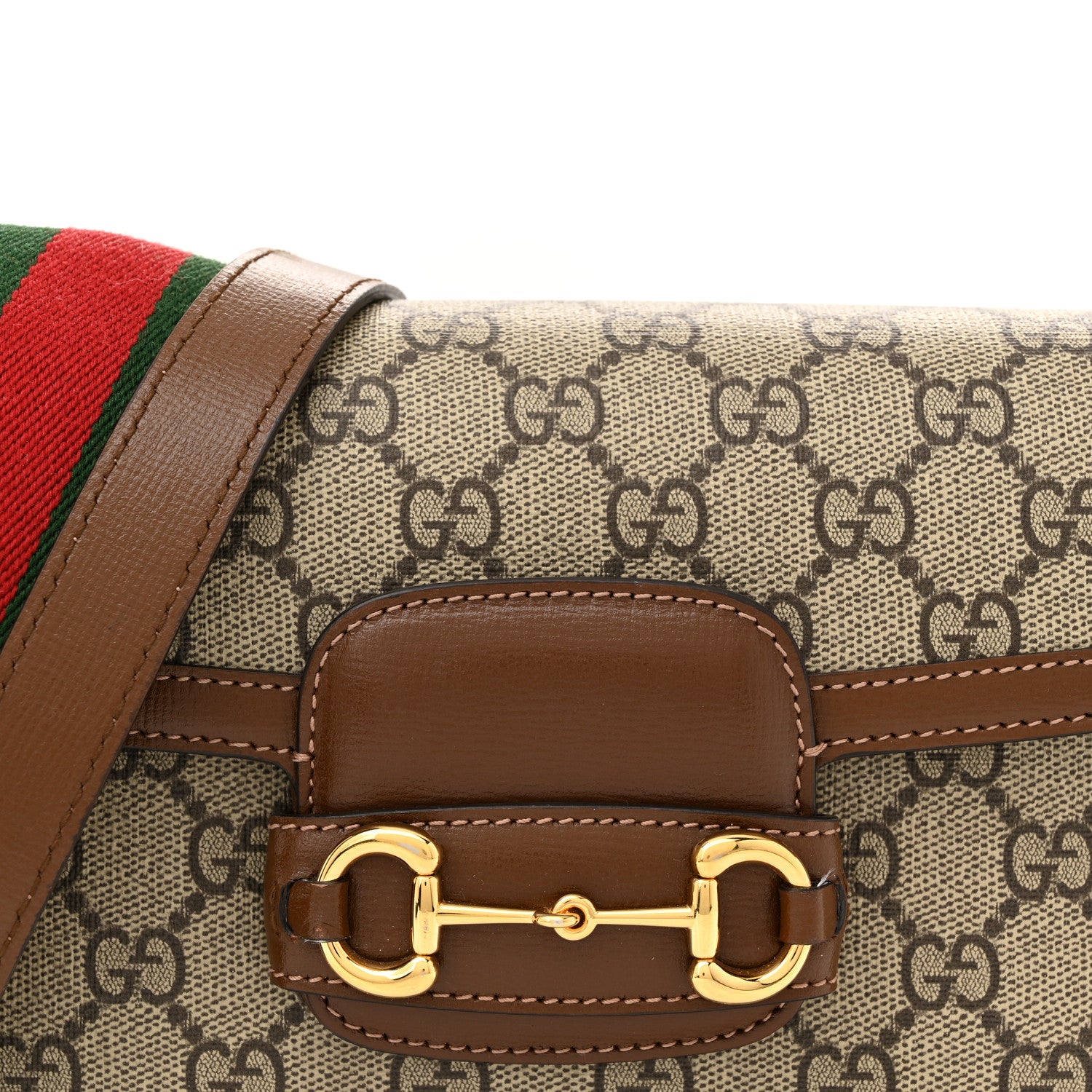 Gucci GG Supreme Monogram Web Mini Horsebit 1955 Shoulder Bag Beige Brown Sugar 8 of 10