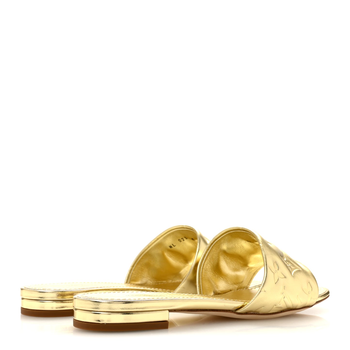 Metallic Lambskin Embossed Monogram Revival Flat Mules 38 Gold