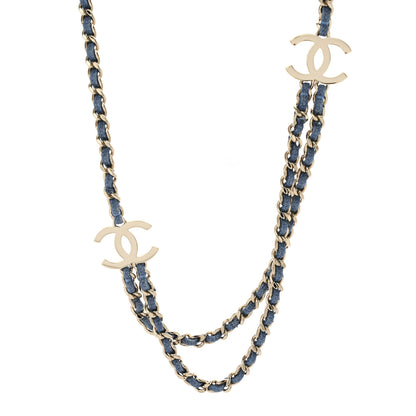 Chanel Metal Denim CC Double Chain Long Necklace Blue Gold 4 of 7