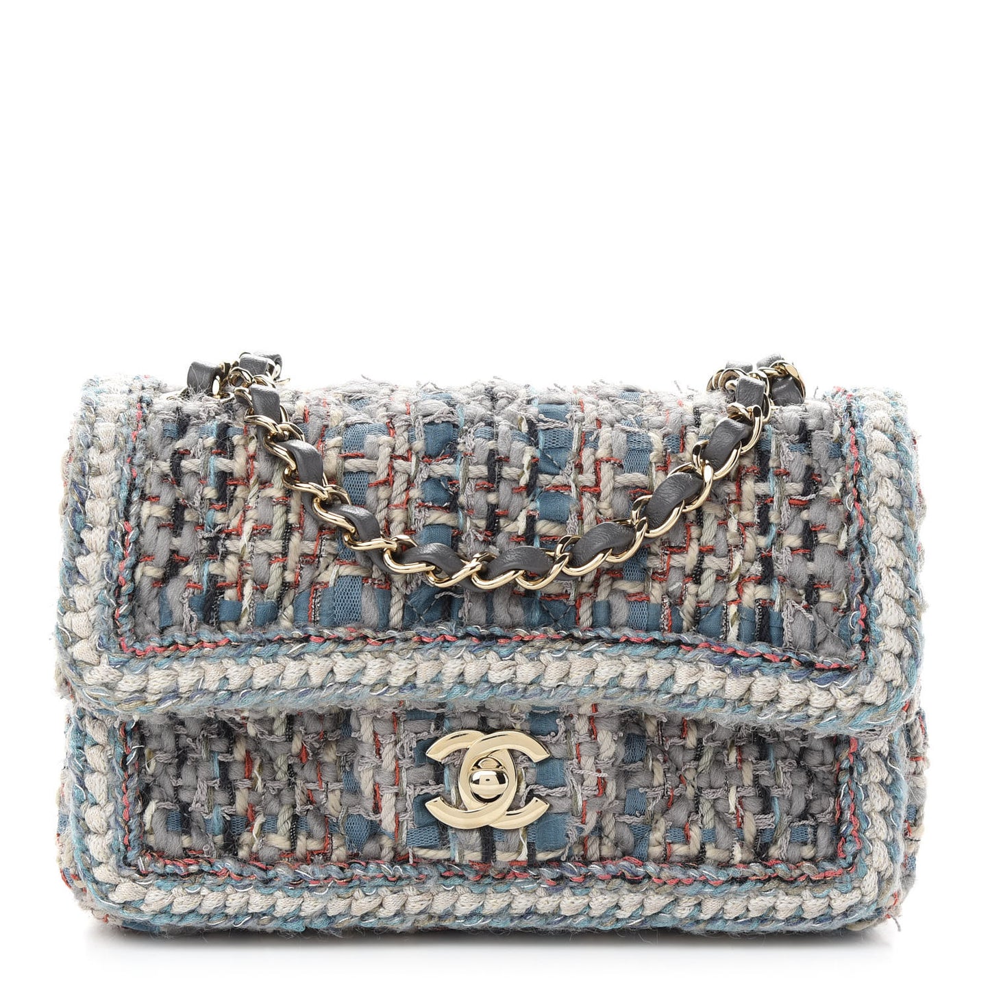Tweed Quilted Mini Square Flap Bag Blue