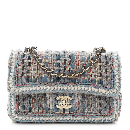Chanel Tweed Quilted Mini Square Flap Bag Blue 1 of 8
