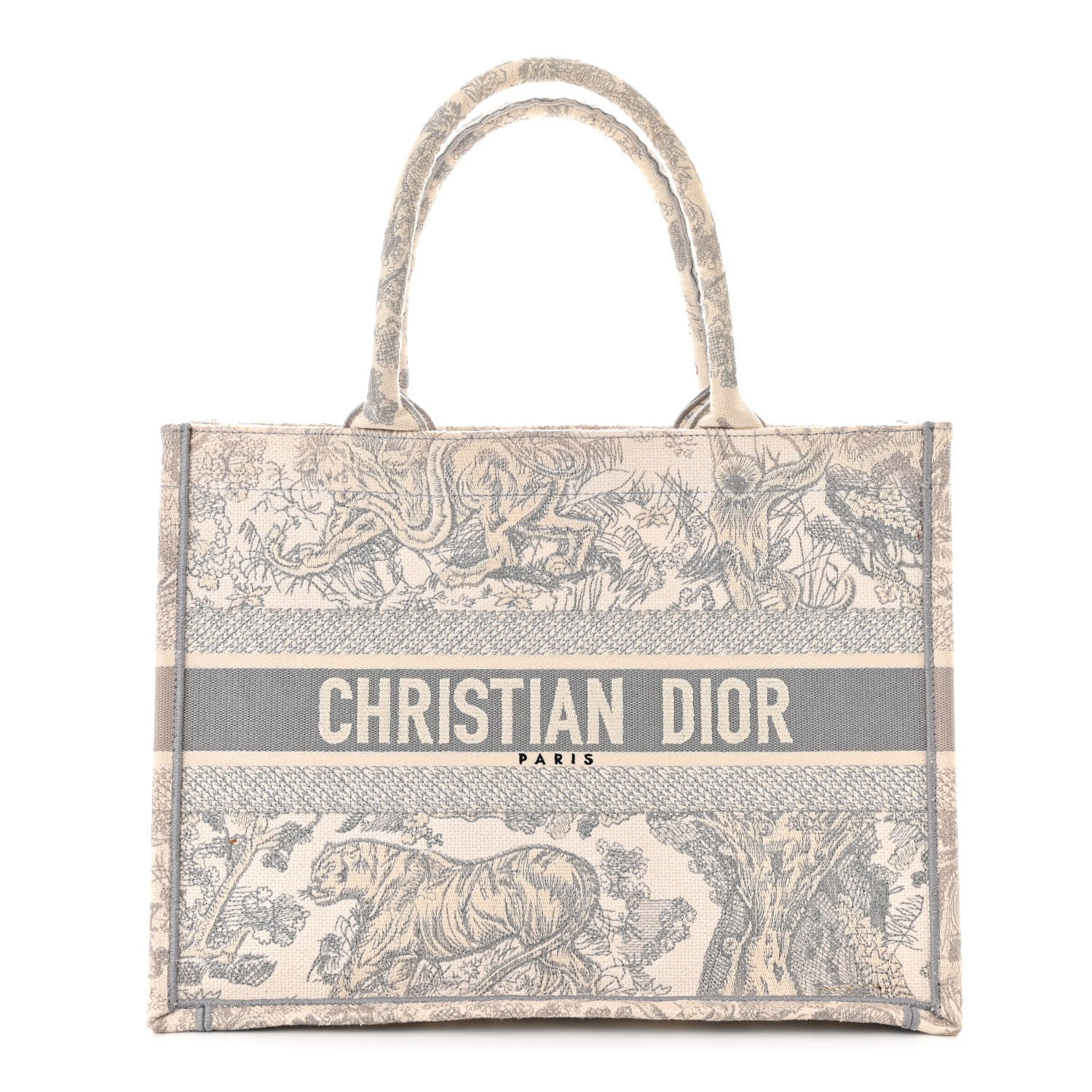 Christian Dior Canvas Embroidered Medium Dioriviera Toile De Jouy Book Tote Gray 1 of 12