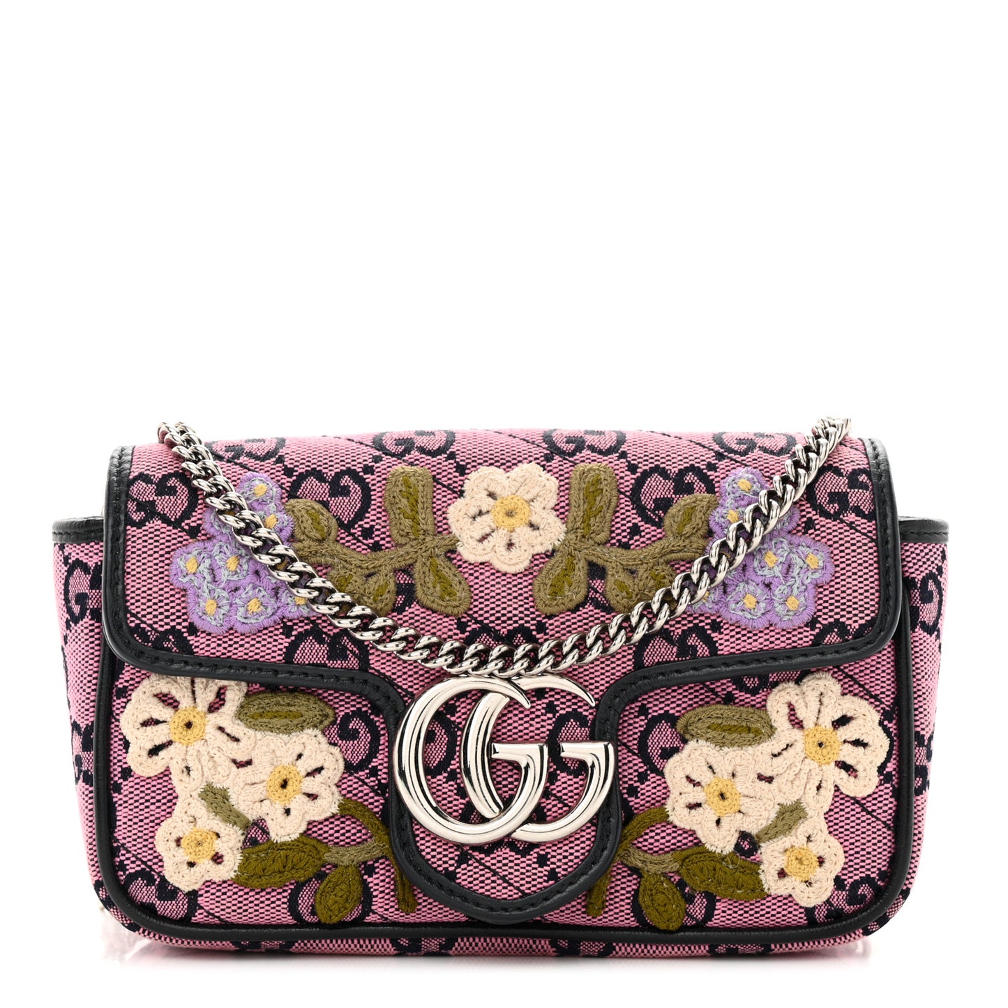 Monogram Multicolor Matelasse Diagonal Floral Embroidered Super Mini GG Marmont Shoulder Bag Pink Blue Ivory Green Lilac