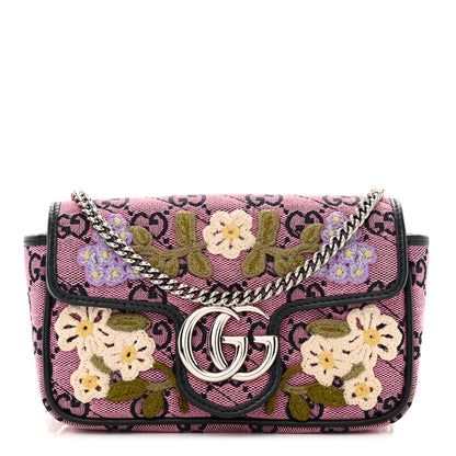 Gucci Monogram Multicolor Matelasse Diagonal Floral Embroidered Super Mini GG Marmont Shoulder Bag Pink Blue Ivory Green Lilac 1 of 12