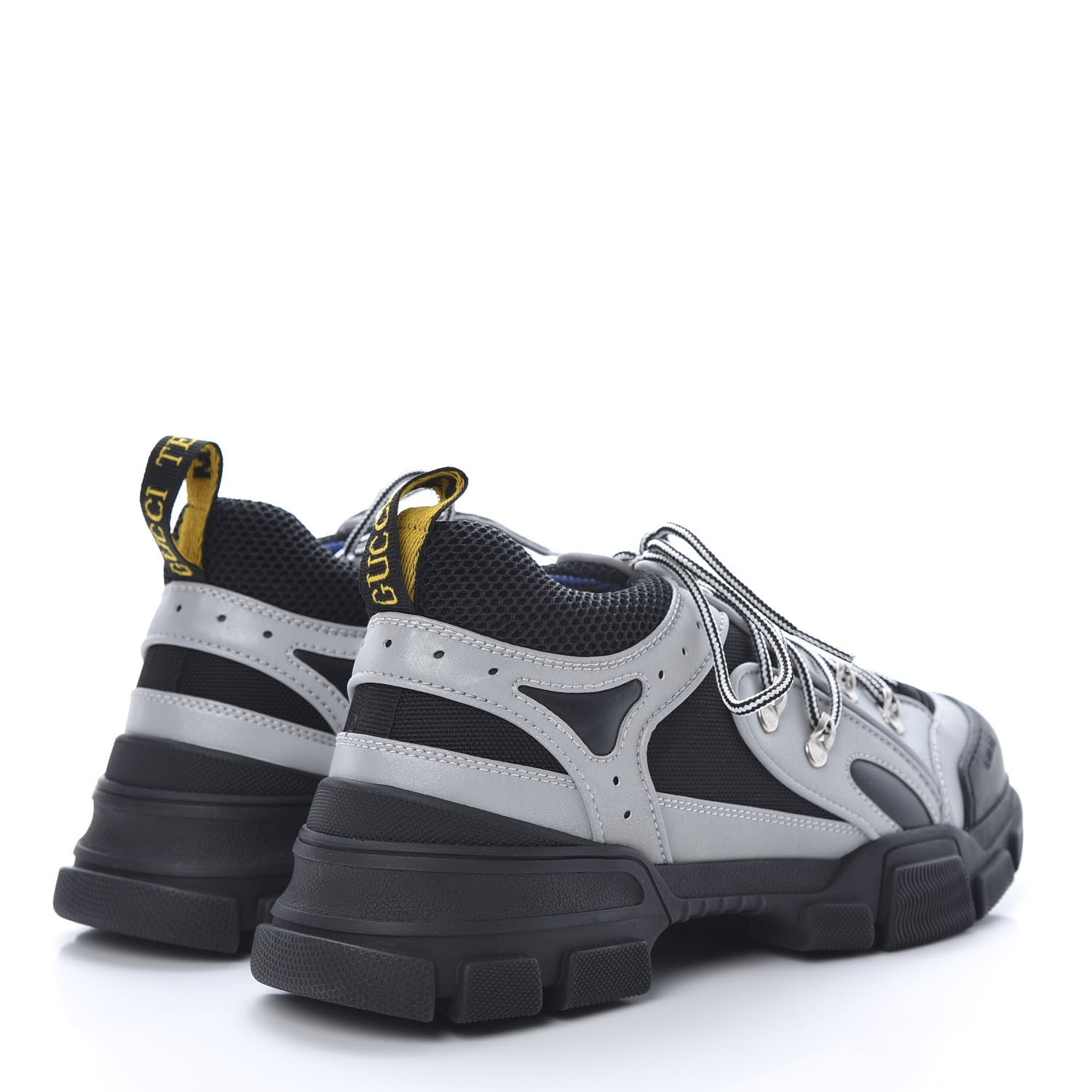 Gucci X SEGA Mesh Technical Canvas Calfskin Reflective Mens Flashtrek Sneakers 10.5 Silver Black 4 of 7