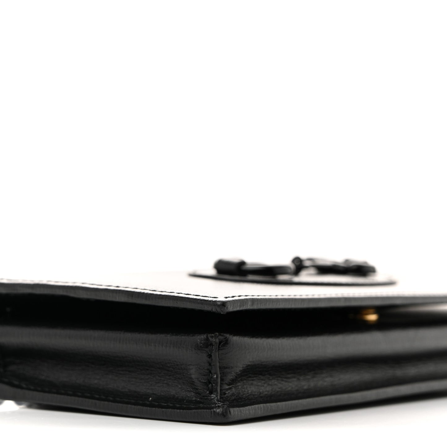 Azalea Calfskin Enamel Horsebit 1955 Wallet On Chain Black