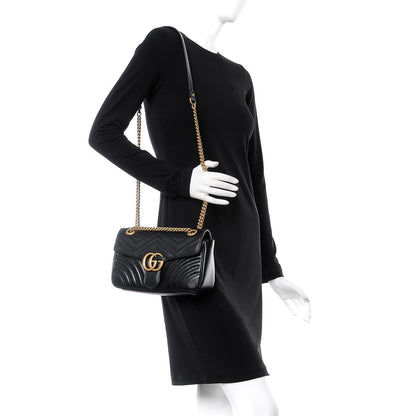 Gucci Calfskin Matelasse Small GG Marmont Shoulder Bag Black 2 of 8