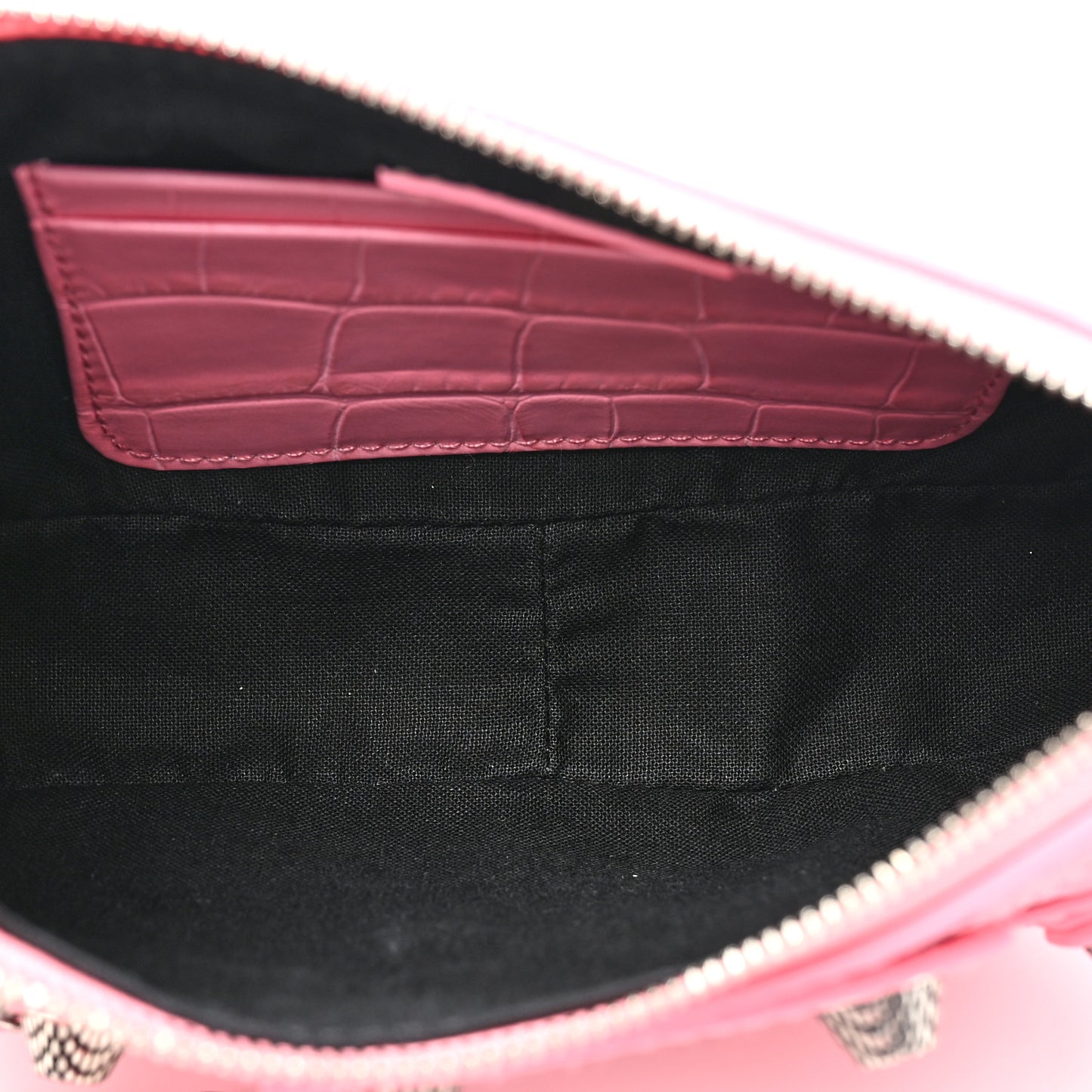 Extra Supple Calfskin Crocodile Embossed Le Cagole Mini Purse With Chain Sweet Pink
