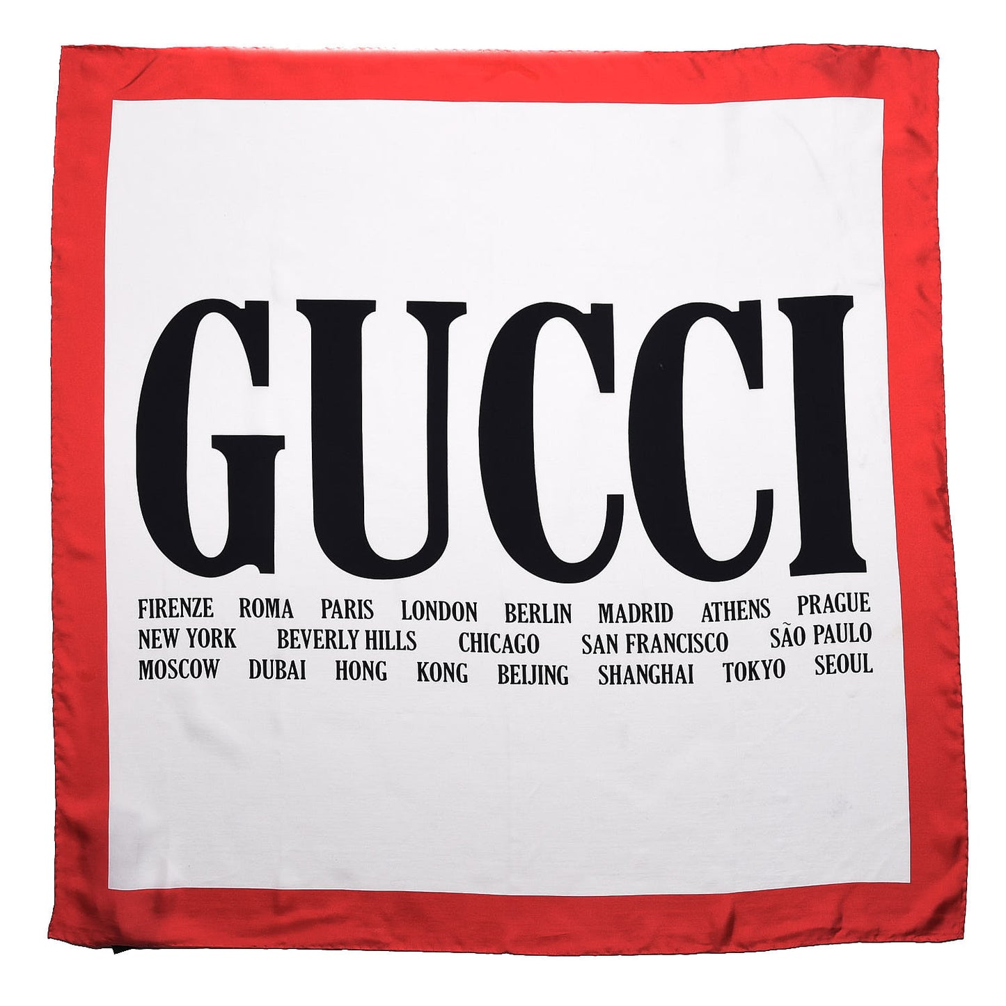Silk Gucci World Square Scarf Ivory Red
