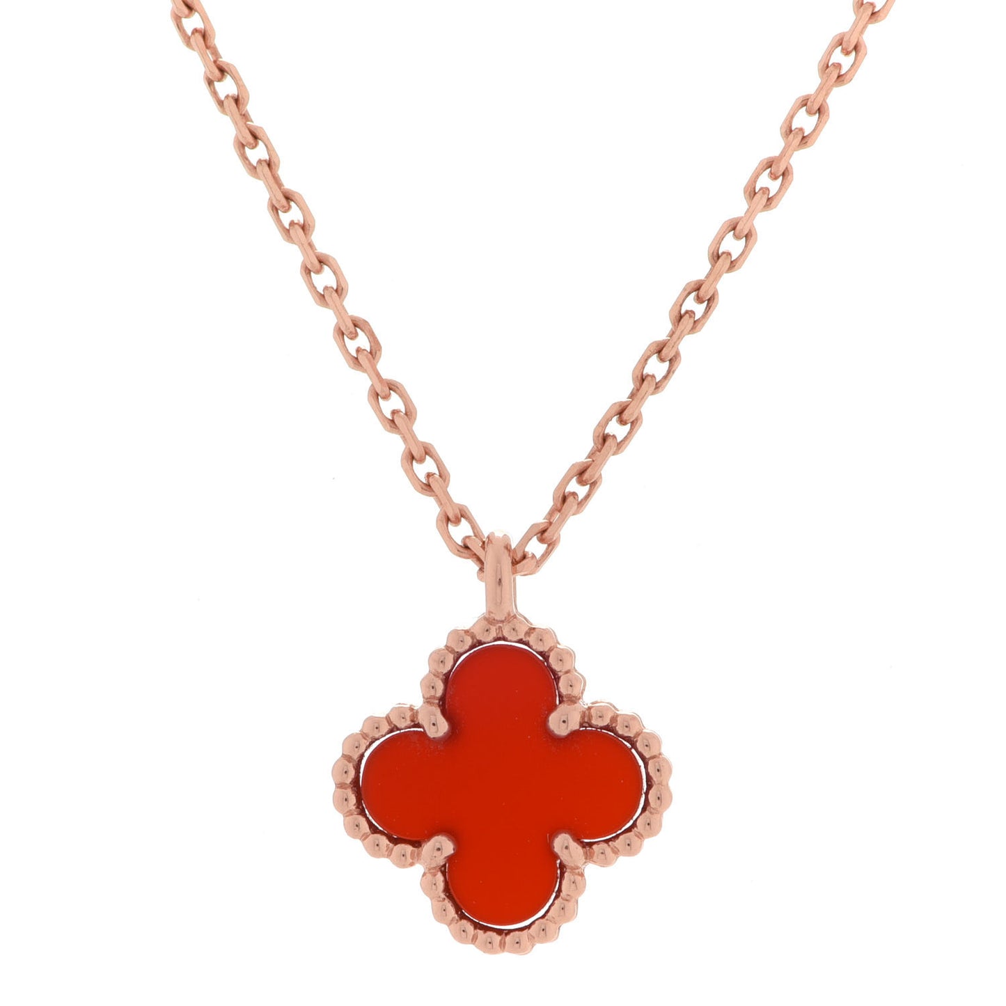 18K Rose Gold Carnelian Sweet Alhambra Pendant Necklace