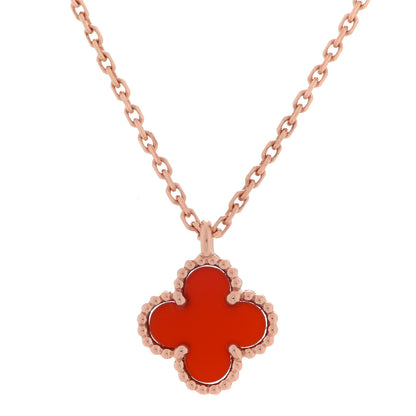 Van Cleef & Arpels 18K Rose Gold Carnelian Sweet Alhambra Pendant Necklace 4 of 7