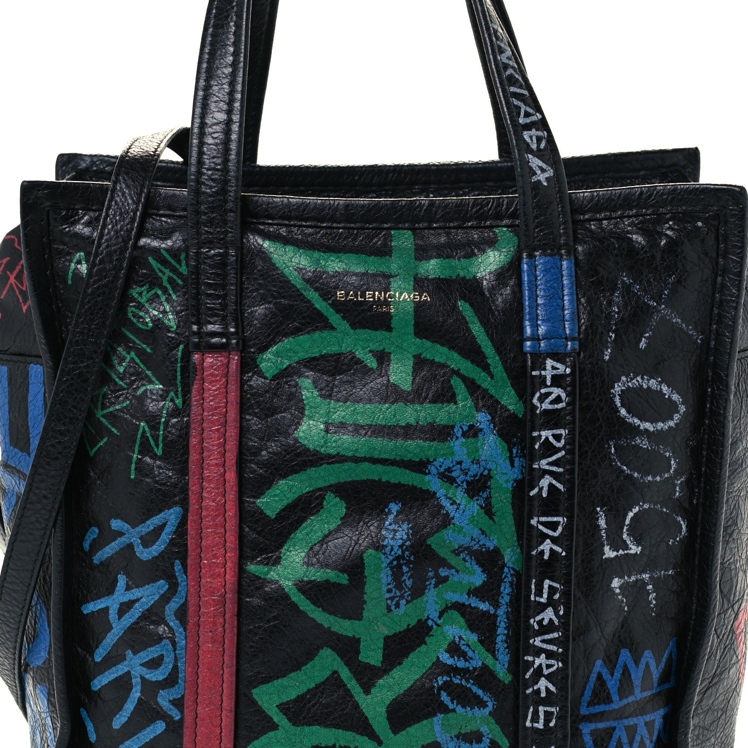 Balenciaga Agneau Arena Graffiti All Over S Bazar Shopper Tote Black Vert Rouge 8 of 10