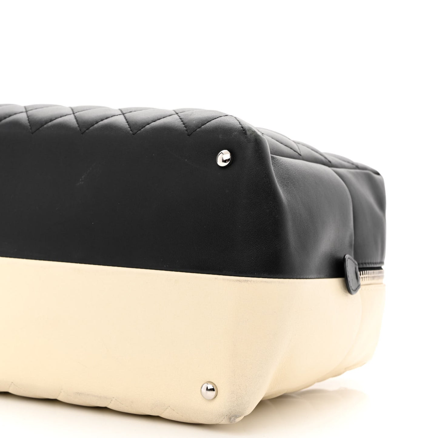 Calfskin Quilted Large Feather Weight Bowling Bag Black Ivory