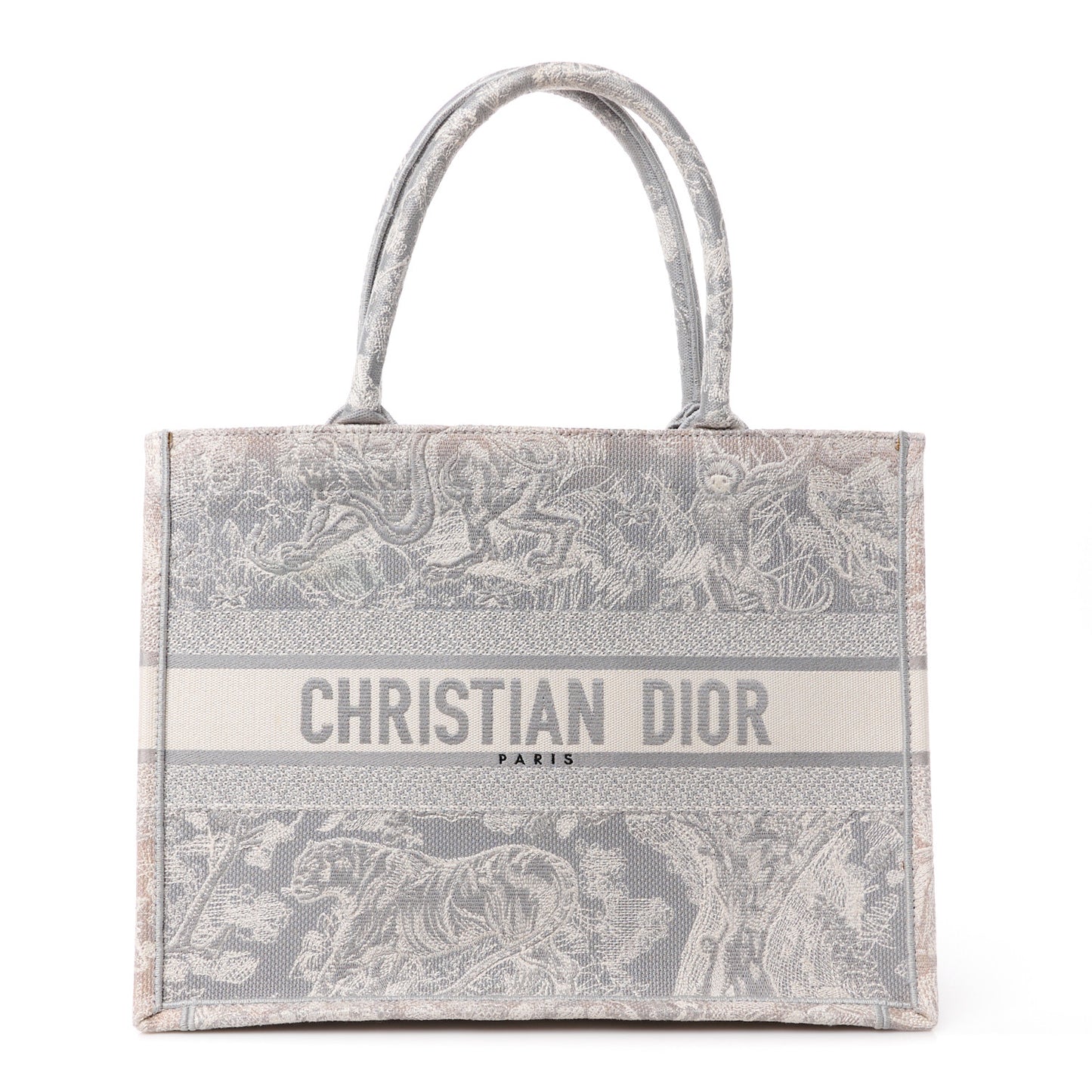 Canvas Embroidered Medium Dioriviera Toile De Jouy Reverse Book Tote Gray
