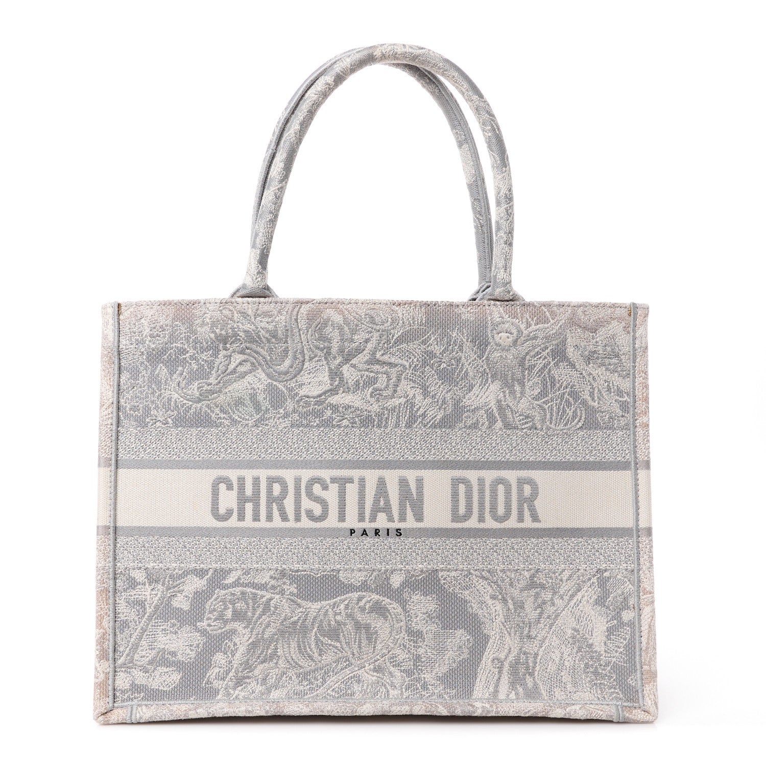 Christian Dior Canvas Embroidered Medium Dioriviera Toile De Jouy Reverse Book Tote Gray 1 of 13