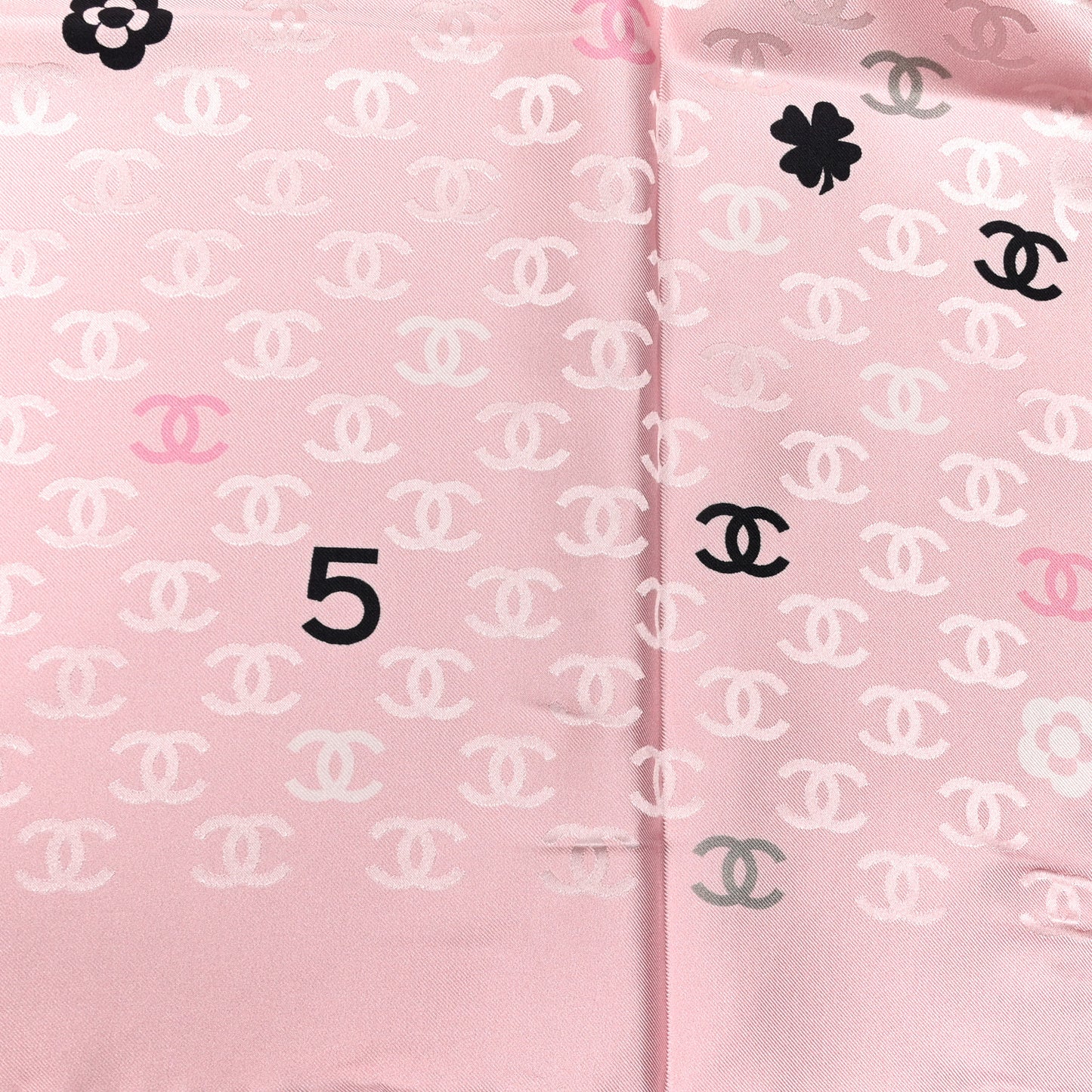 Silk CC Logo Scarf Pink Ecru Black