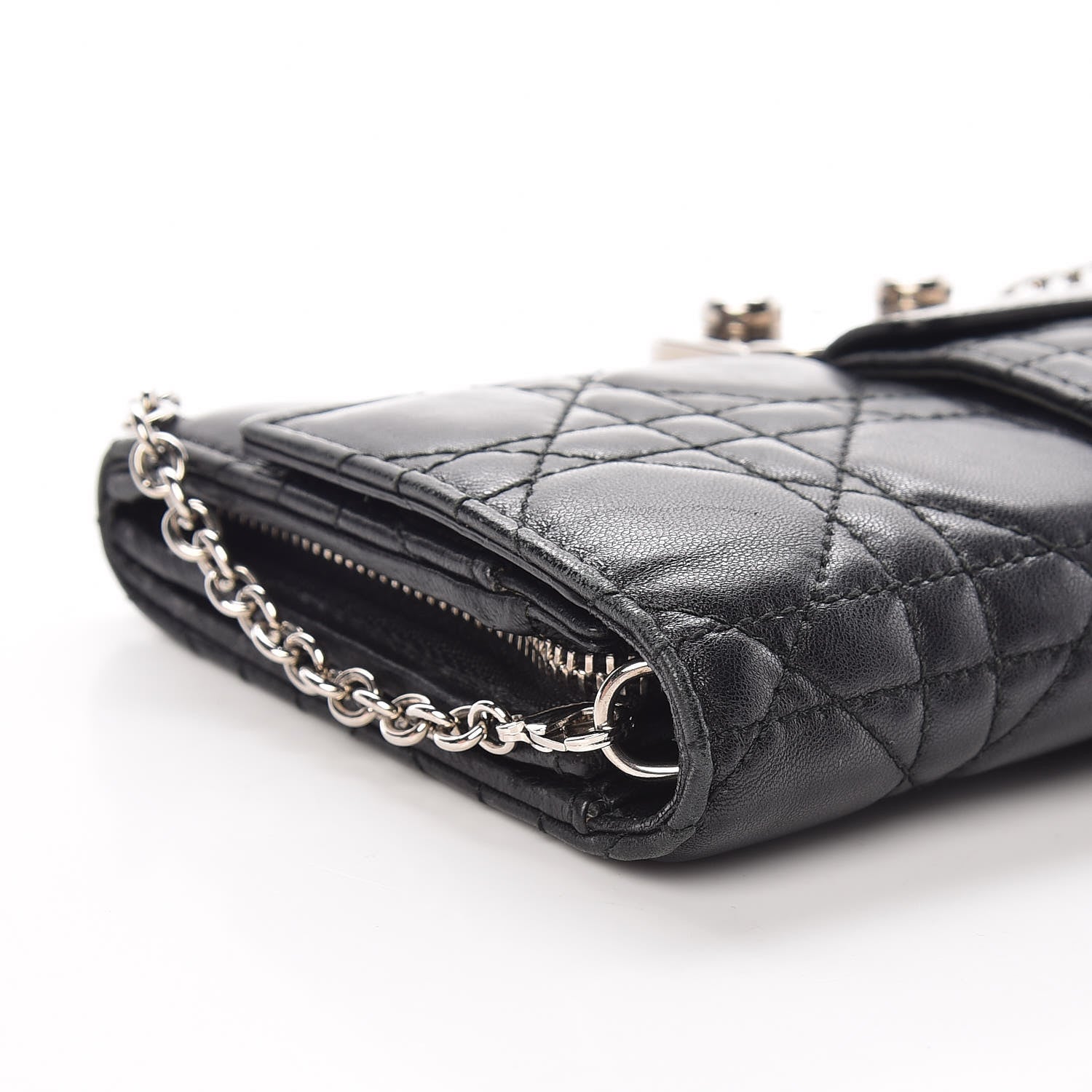 Christian Dior Lambskin Cannage New Lock Wallet Black 14 of 15