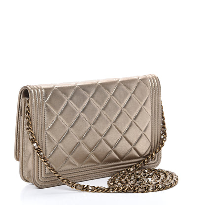 Chanel Metallic Calfskin Quilted Boy Wallet On Chain WOC Gold 2 of 15