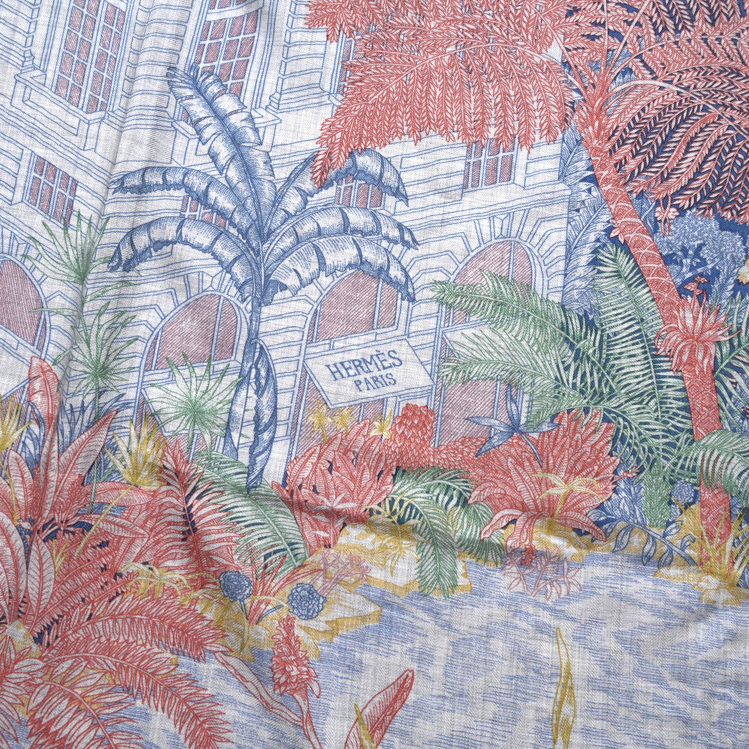 Hermes Cashmere Silk Faubourg Tropical Shawl 140 Gris Chine Rose 2 of 4