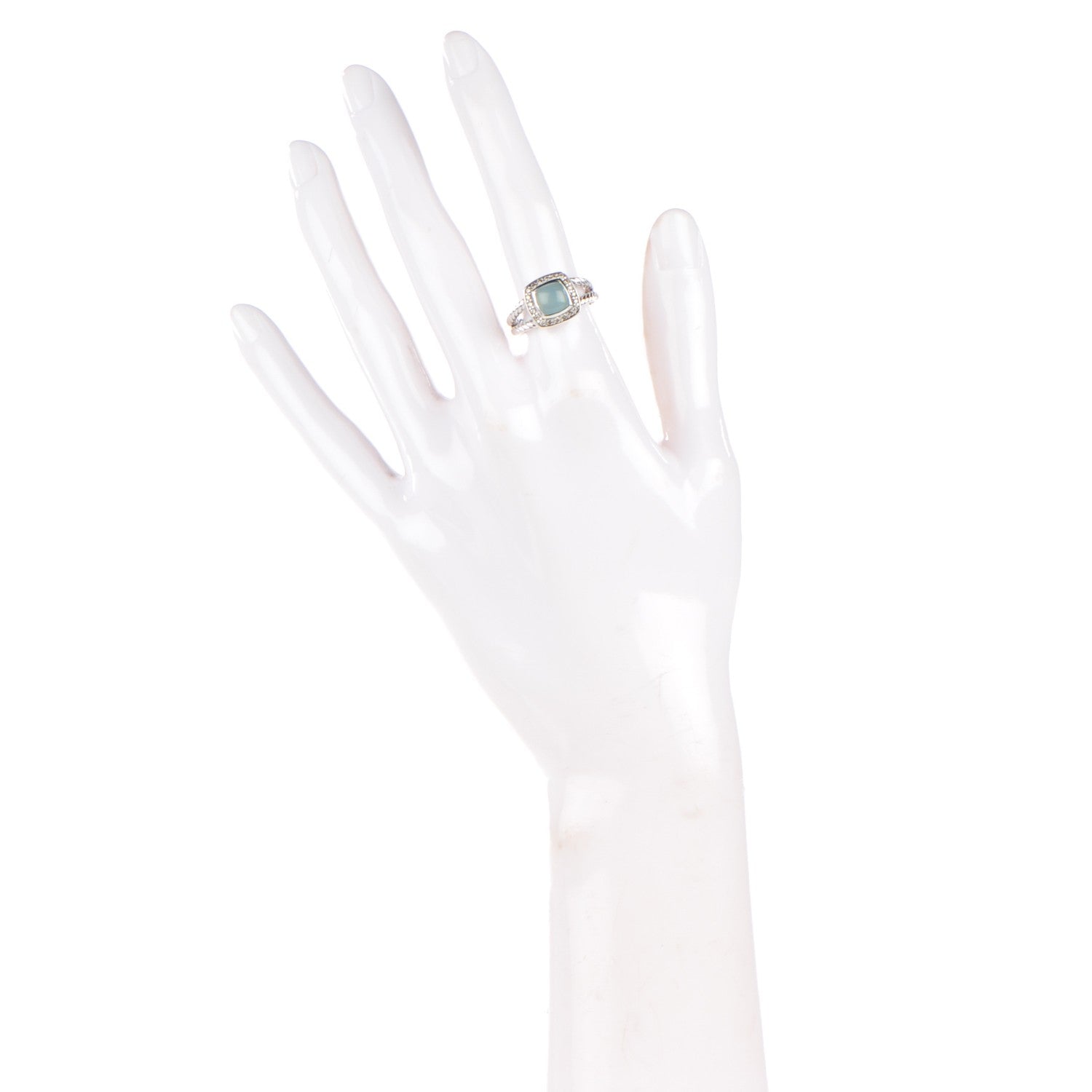 David Yurman Sterling Silver Diamond Chalcedony 7mm Petite Albion Ring 52 6 2 of 5