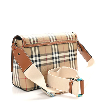 Burberry Coated Canvas Calfskin Vintage Check Medium Note Crossbody Bag Briar Brown 3 of 9