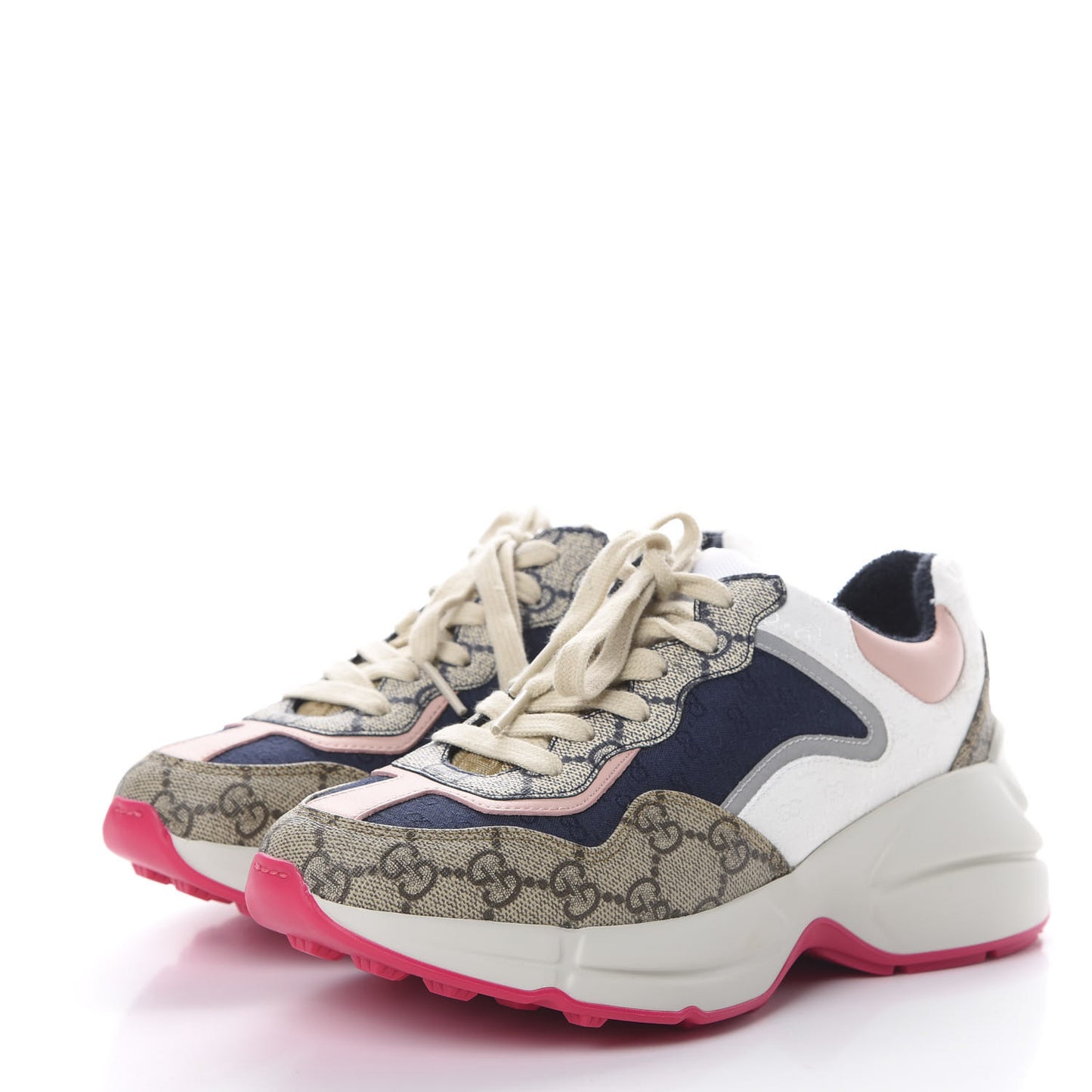 GG Supreme Monogram Mix Monogram Womens Rhyton Sneakers 36 London Blue Beige Pale Pink
