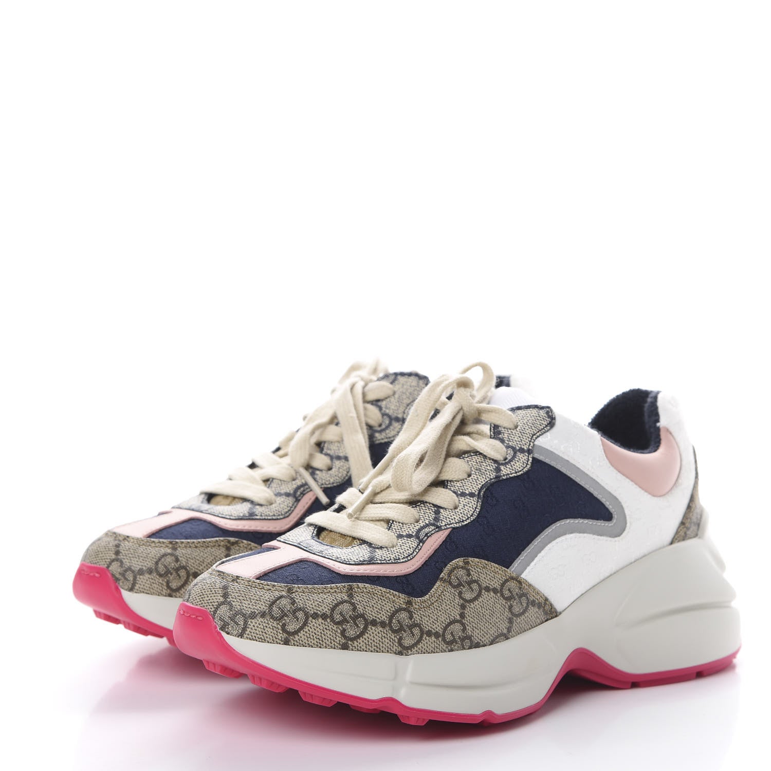 Gucci GG Supreme Monogram Mix Monogram Womens Rhyton Sneakers 36 London Blue Beige Pale Pink 3 of 8