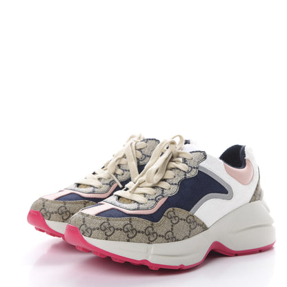 Gucci GG Supreme Monogram Mix Monogram Womens Rhyton Sneakers 36 London Blue Beige Pale Pink 3 of 8