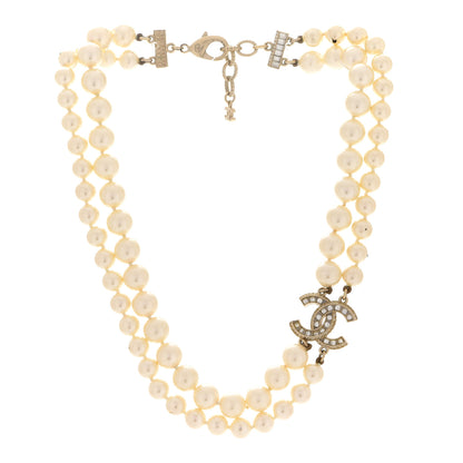 Chanel Baguette Crystal Pearl CC Double Strand Necklace Gold 3 of 6