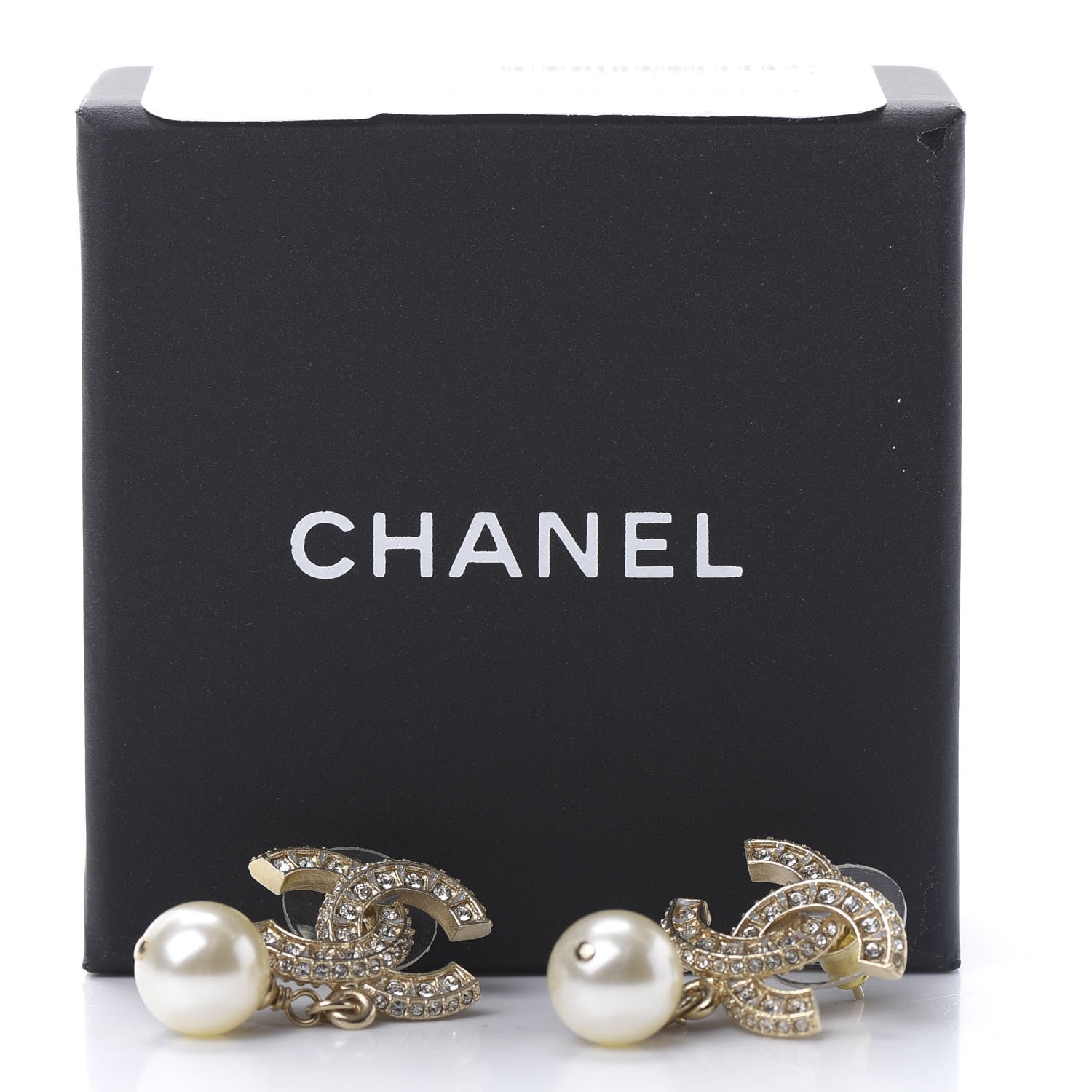 Chanel Crystal Pearl CC Drop Earrings Gold 5 of 5