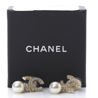 Chanel Crystal Pearl CC Drop Earrings Gold 5 of 5