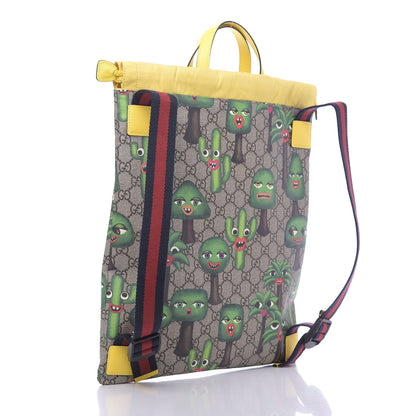 Gucci Soft GG Supreme Monogram Smiling Plants Childrens Drawstring Backpack Beige Ebony Multicolor Crop 2 of 9