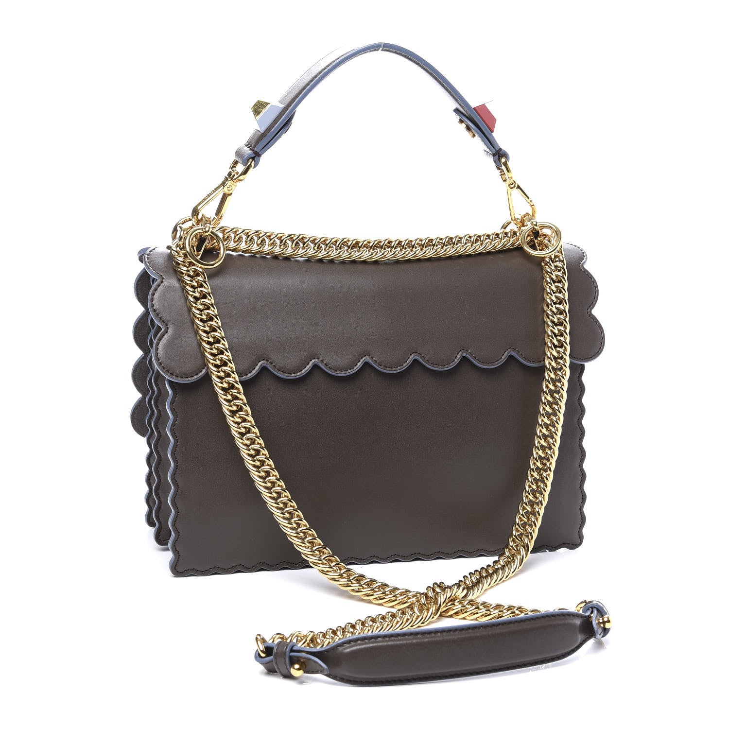 Fendi Vitello Liberty Scalloped Studded Kan I Shoulder Bag Carbone 2 of 11