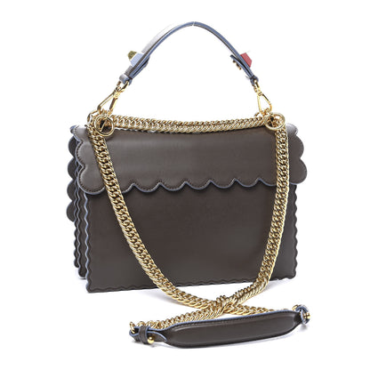 Fendi Vitello Liberty Scalloped Studded Kan I Shoulder Bag Carbone 2 of 11