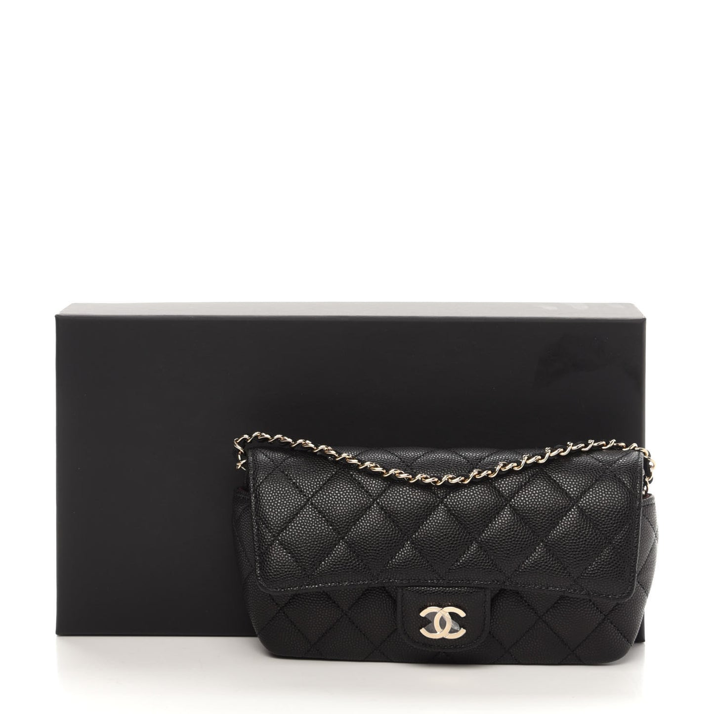 Caviar Quilted Glasses Case With Chain Black