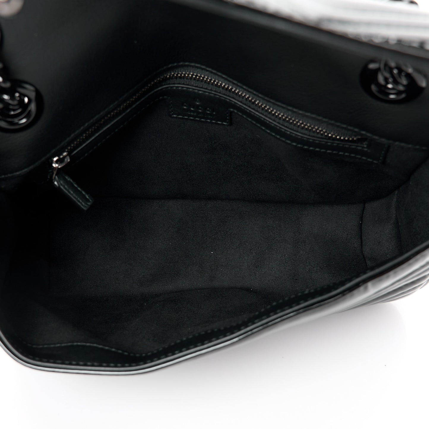 Patent Calfskin Matelasse Monochrome Small GG Marmont Shoulder Bag Black