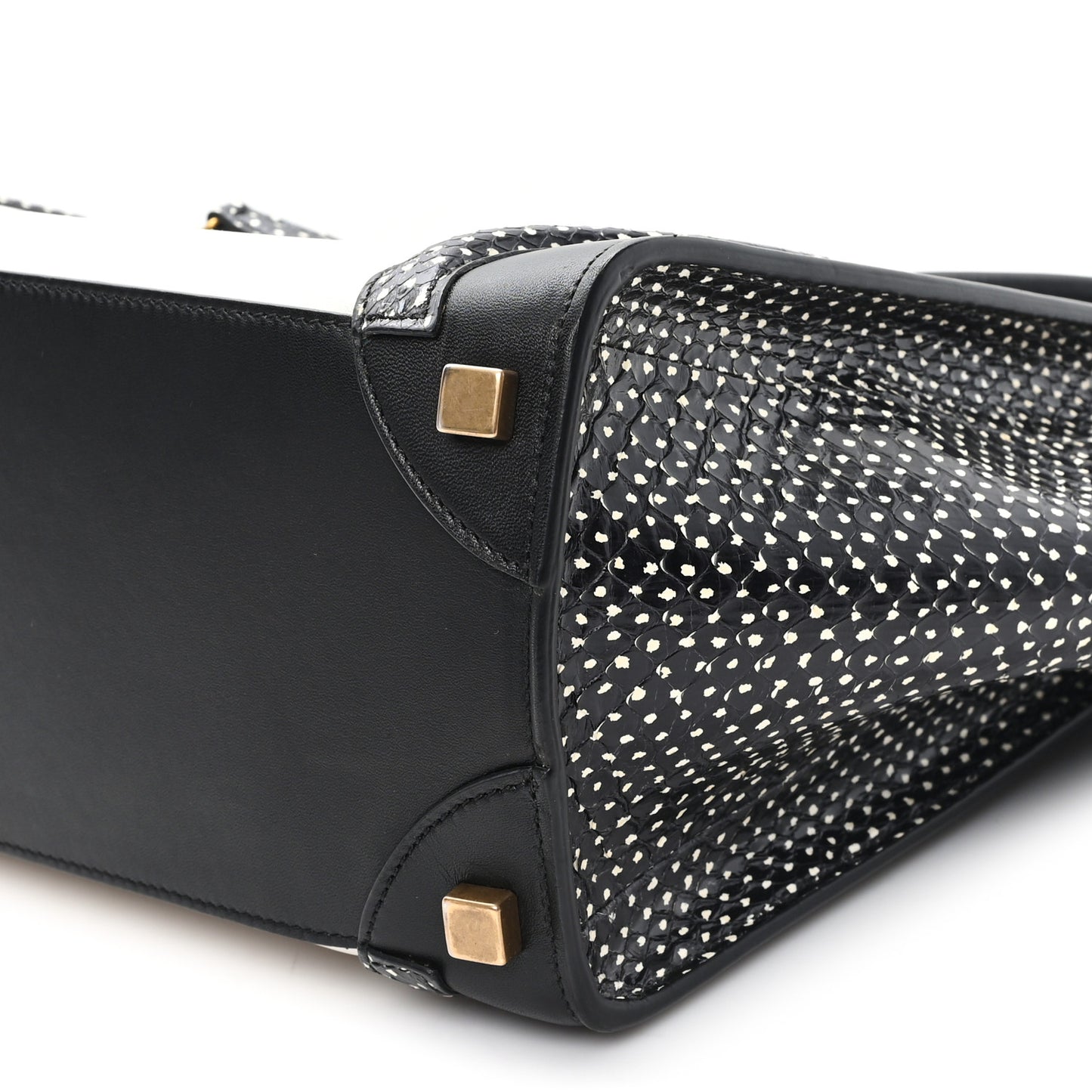 Polka Dot Snakeskin Smooth Calfskin Micro Luggage Black White