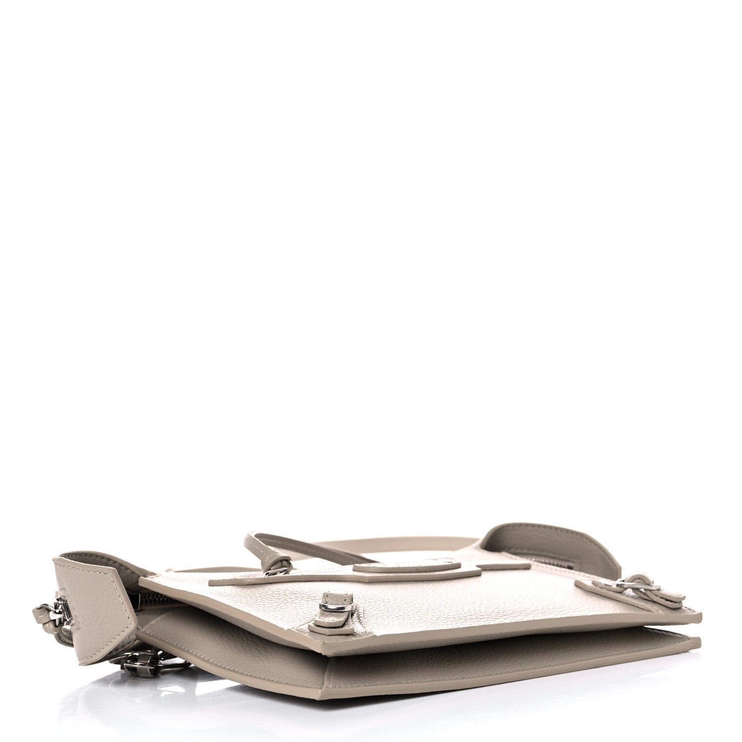 Balenciaga Grained Calfskin Neo Classic Aged Silver Multipouch with Strap Taupe 4 of 9