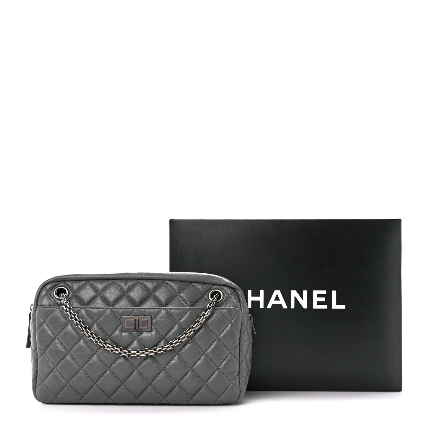 Aged Calfskin Quilted Medium Reissue Camera Case Grey