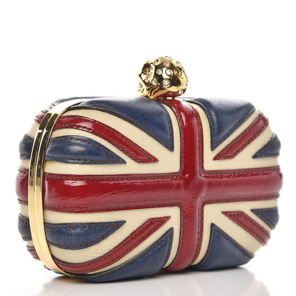 Alexander McQueen Patent Calfskin Britannia Skull Box Clutch Red Blue 3 of 9