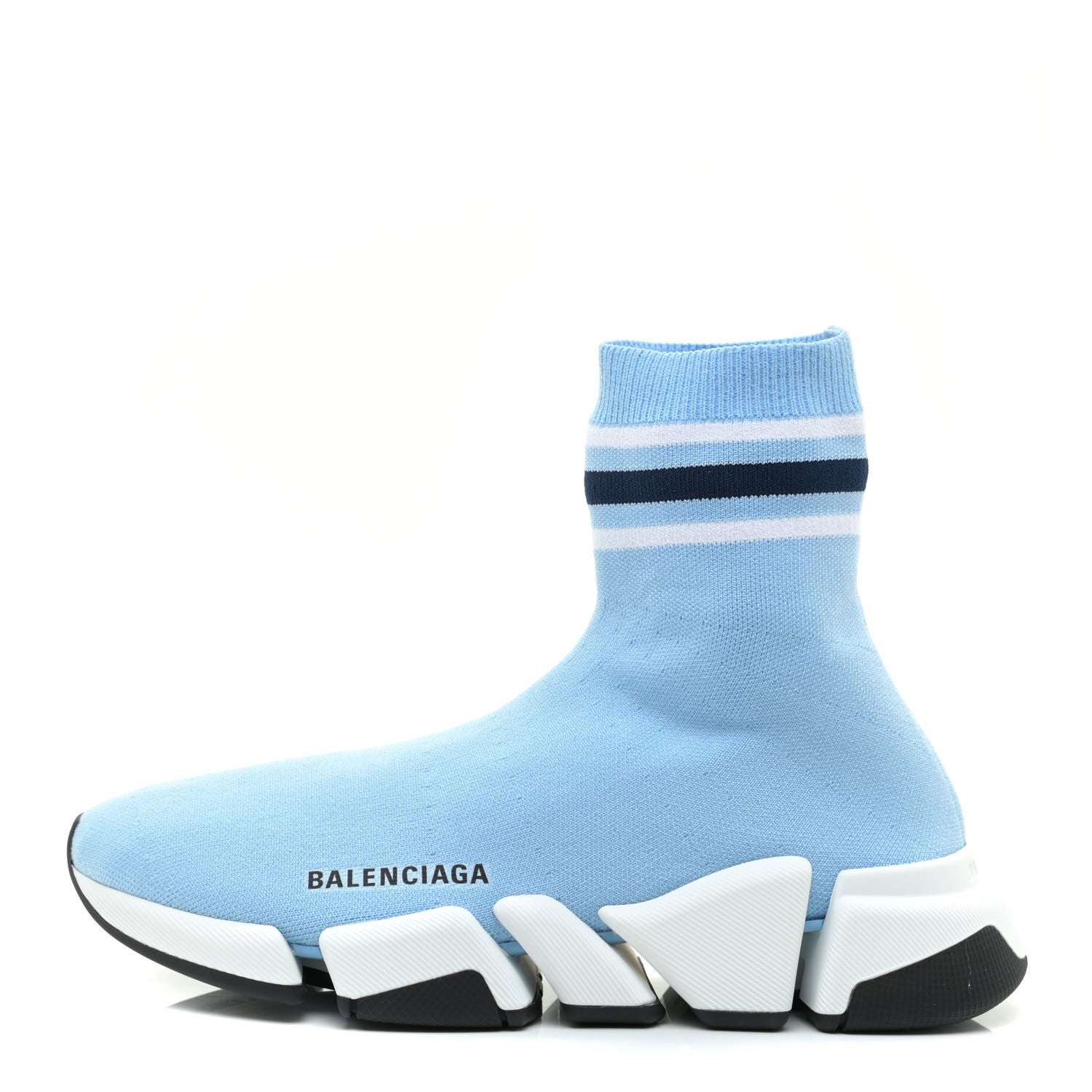Balenciaga Technical 3D Recycled Knit Striped Womens Speed 2.0 Sneakers 38 Airy Blue Navy Fluorescent Yellow 1 of 7