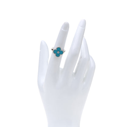 Van Cleef & Arpels 18K White Gold Diamond Turquoise Vintage Alhambra Ring 51 5.75 2 of 4