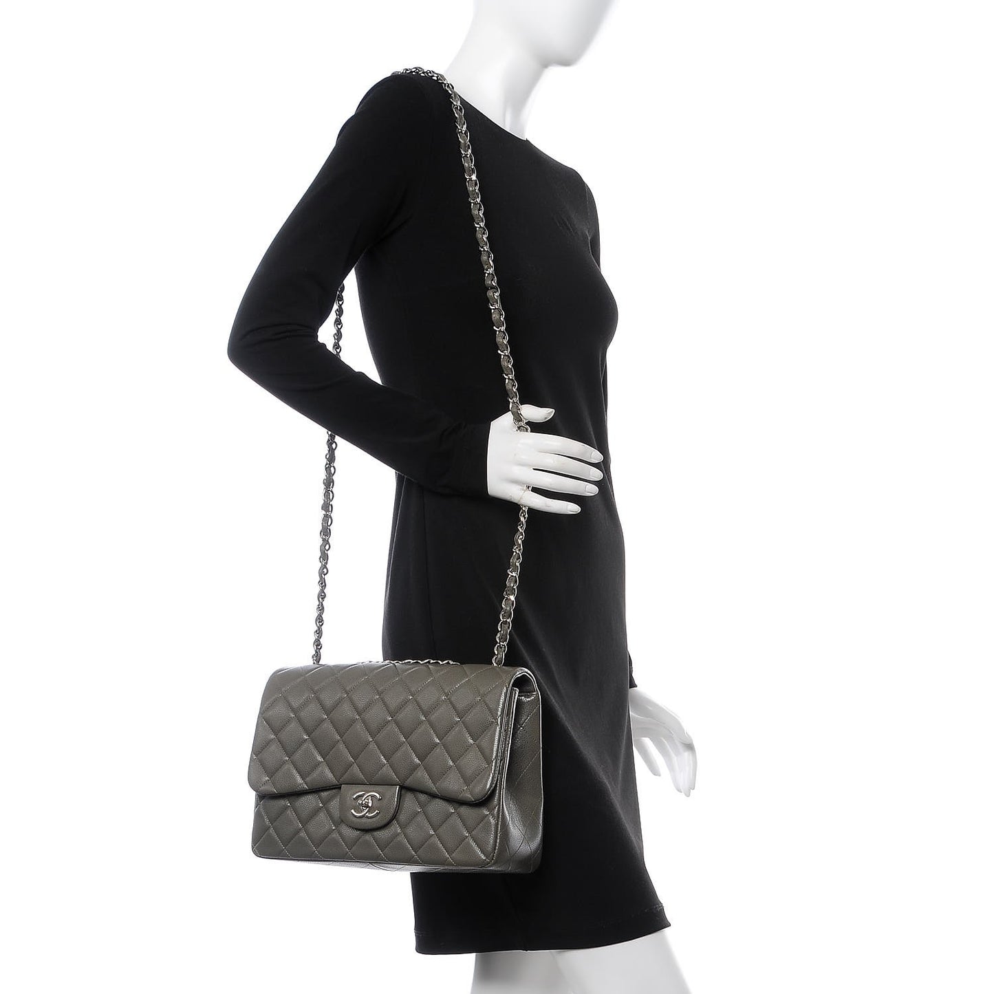 Caviar Quilted Jumbo Single Flap Grey