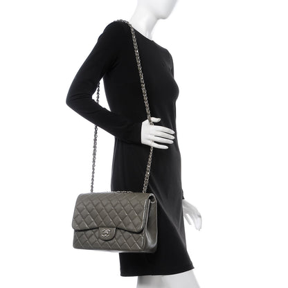 Chanel Caviar Quilted Jumbo Single Flap Grey 3 of 9