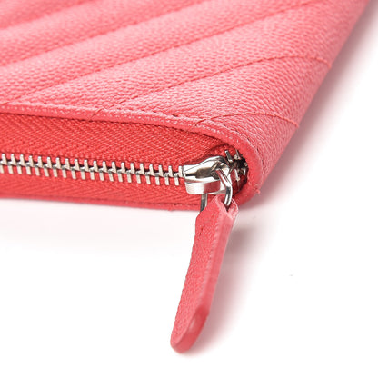 Chanel Caviar Chevron Quilted Zip Coin Purse Light Red 8 of 13