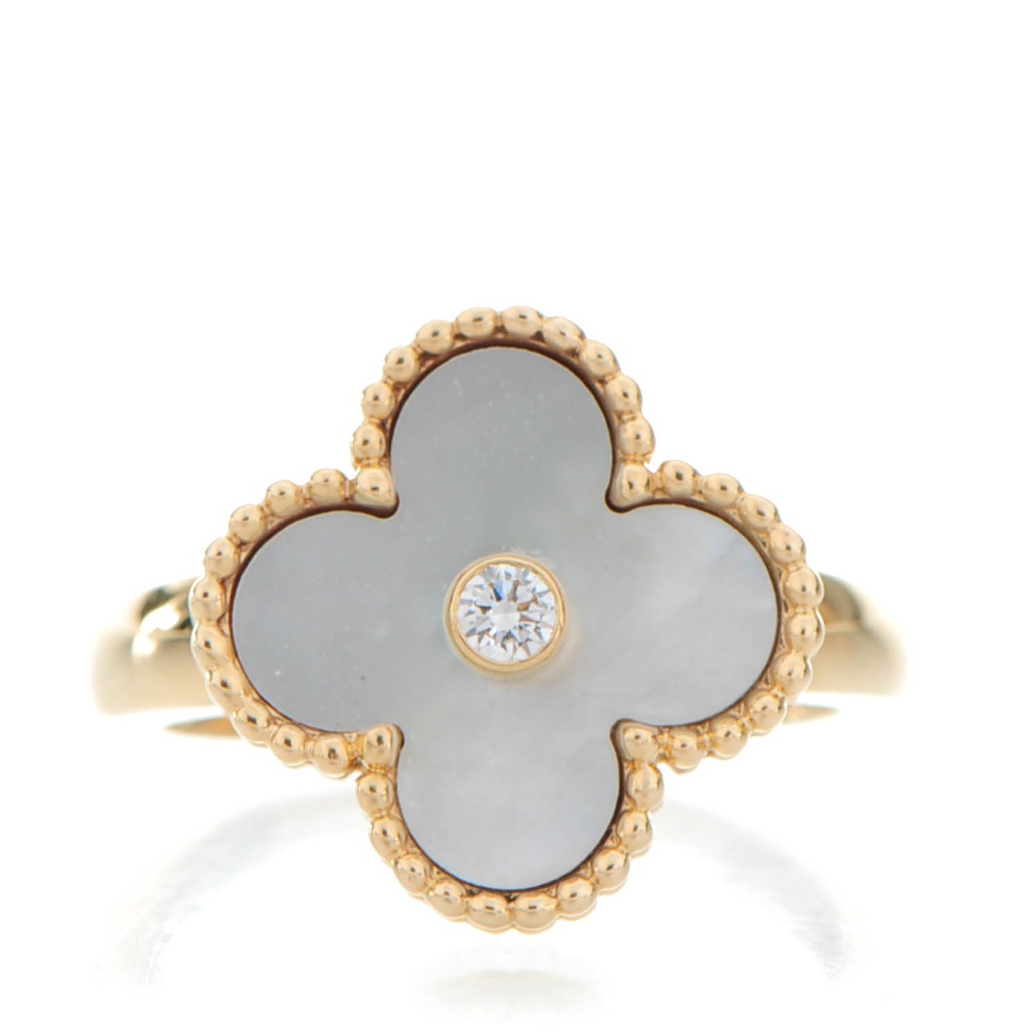 Van Cleef & Arpels 18K Yellow Gold Mother of Pearl Vintage Alhambra Ring 52 6 1 of 7