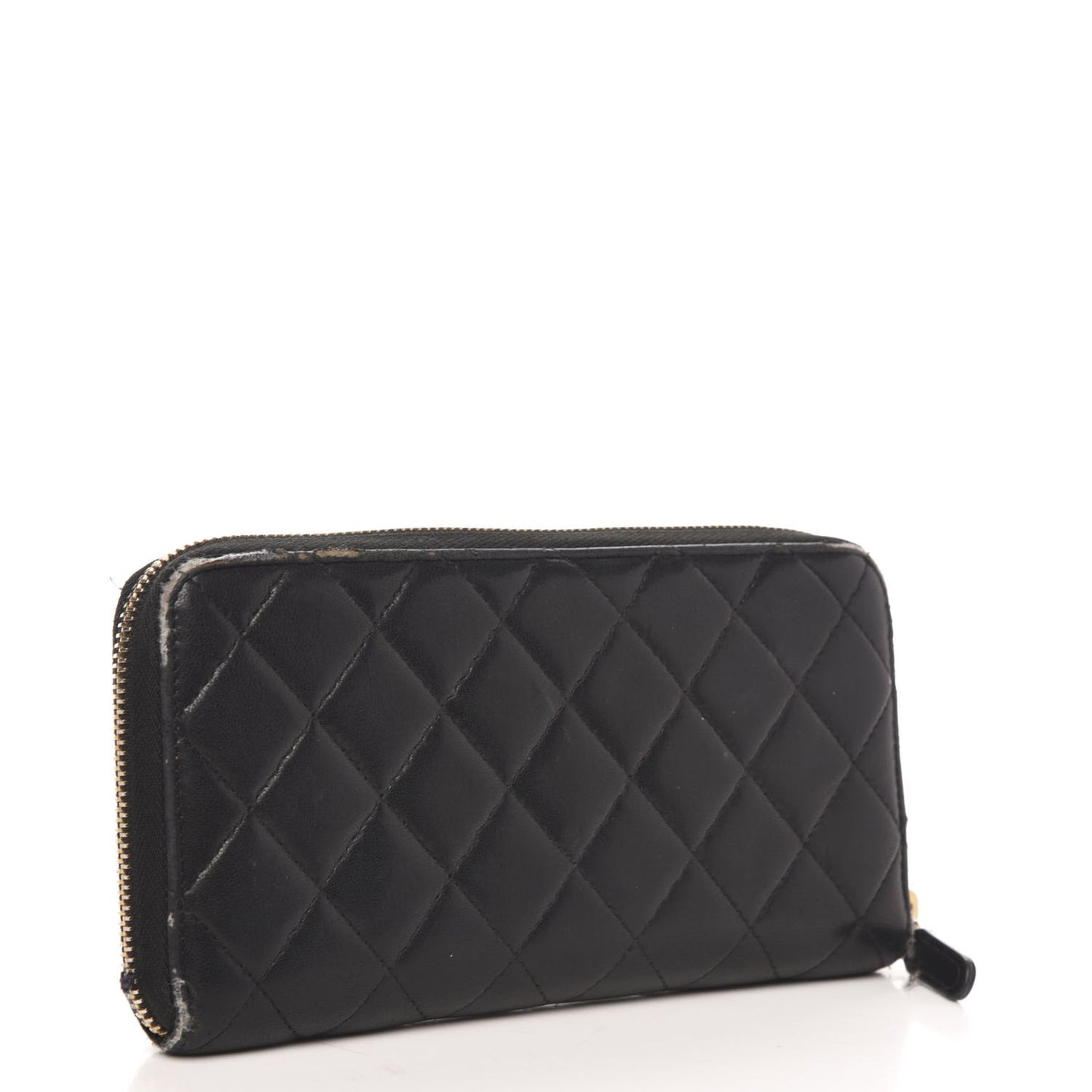 Lambskin Quilted Large Gusset Zip Around Wallet Black