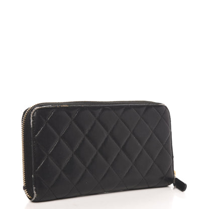 Chanel Lambskin Quilted Large Gusset Zip Around Wallet Black 3 of 15