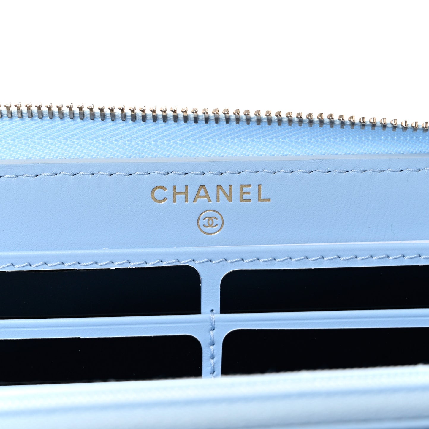 Caviar Quilted Large Gusset Zip Around Wallet Light Blue